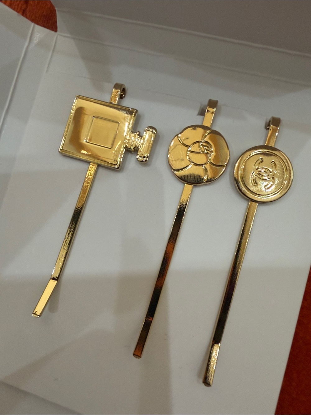 GWP-CHANEL Gold Tone Decorative Hair Pins Set - 3 Pieces